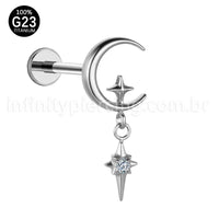 Piercing Labret Titânio Lua/Estrela