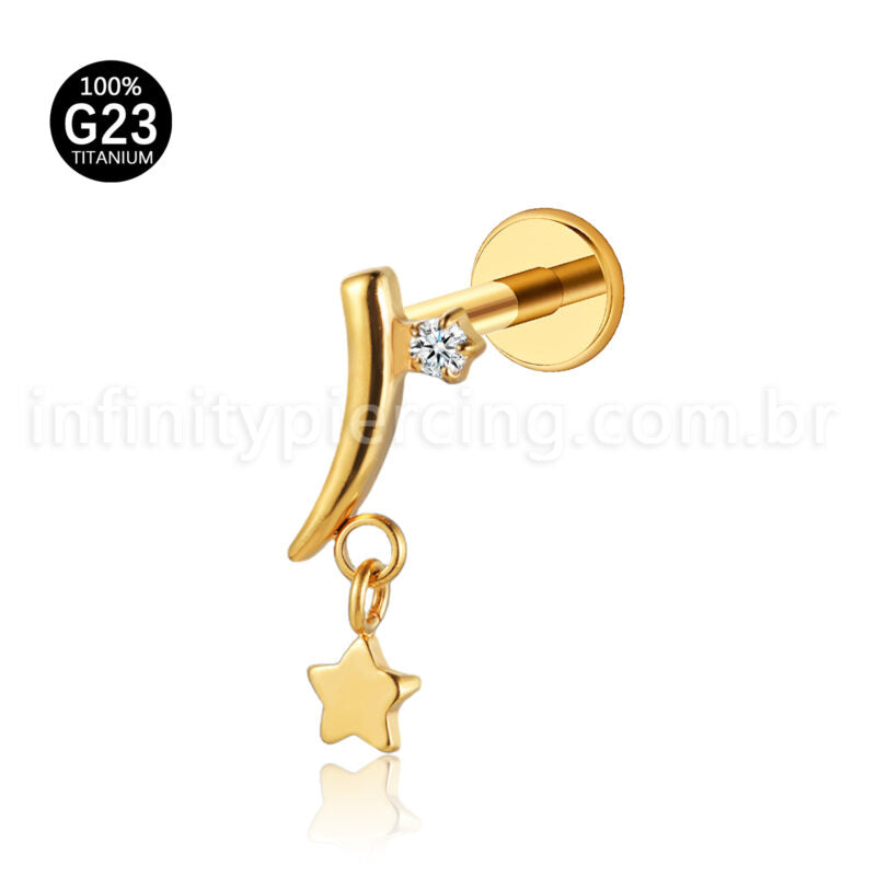 Piercing Labret Pingente Estrela Titânio Zircônia