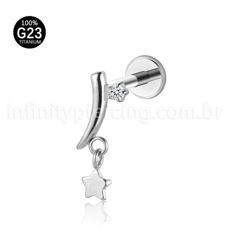 Piercing Labret Pingente Estrela Titânio Zircônia