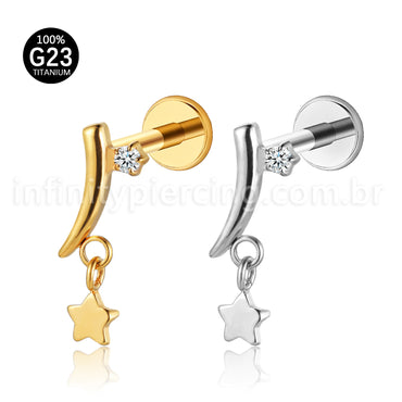 Piercing Labret Pingente Estrela Titânio Zircônia