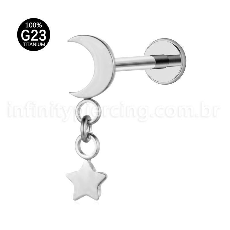 Piercing Labret Titânio Lua Pingente Estrela