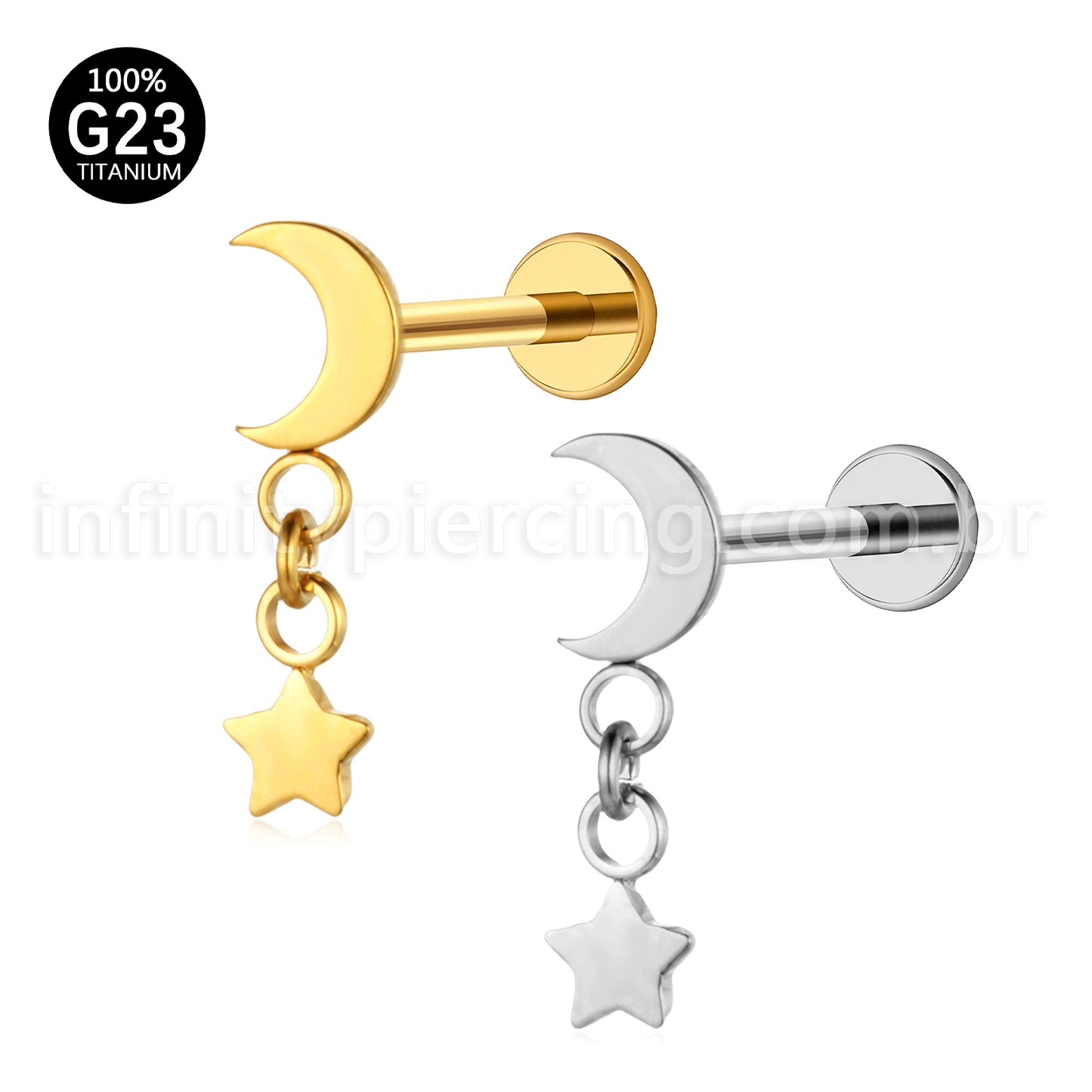 Piercing Labret Titânio Lua Pingente Estrela