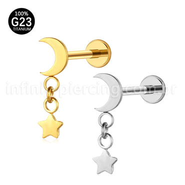 Piercing Labret Titânio Lua Pingente Estrela