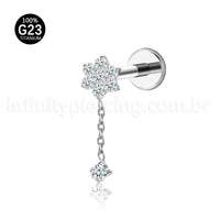 Piercing Labret Flor Titânio Corrente Zircônia