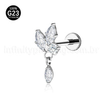 Piercing Labret Titânio 3 Pedras Zircónia Cravejada Com Pingente