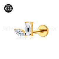 Piercing Labret Titânio 2 Pedras Zircónia Cravejada