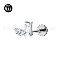 Piercing Labret Titânio 2 Pedras Zircónia Cravejada