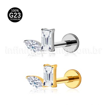 Piercing Labret Titânio 2 Pedras Zircónia Cravejada