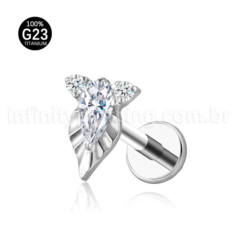 Piercing Labret Com Detalhes Titânio Zircônia Oval