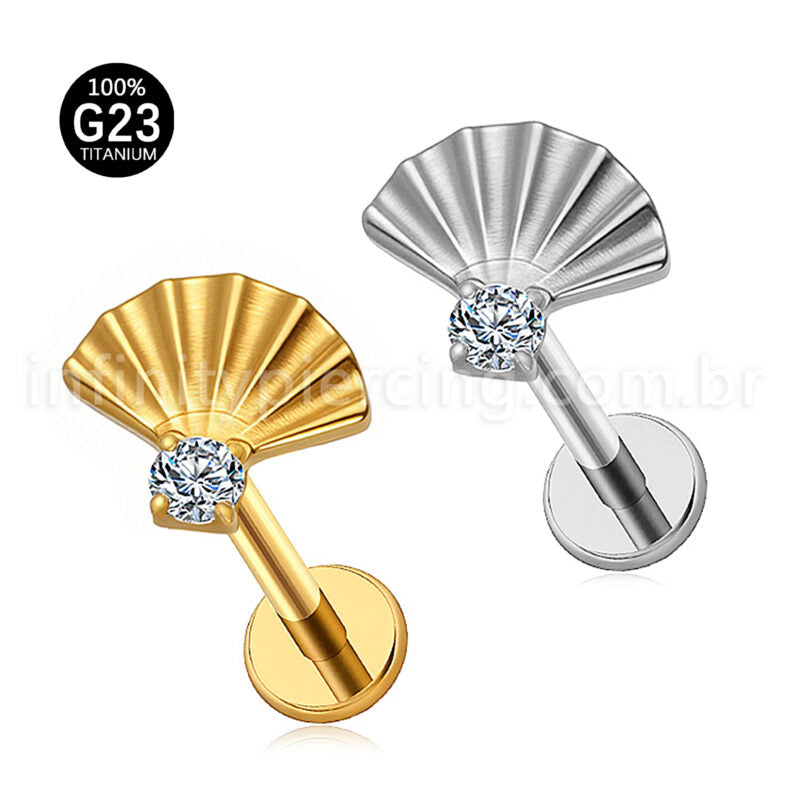 Piercing Labret Titânio Leque Zircônia Cravejada