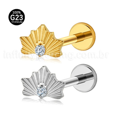 Piercing Labret Titânio Meia Flor Zircônia Cravejada
