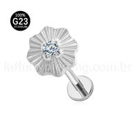 Piercing Labret Titânio Flor Detalhada Com Zircônia Cravejada