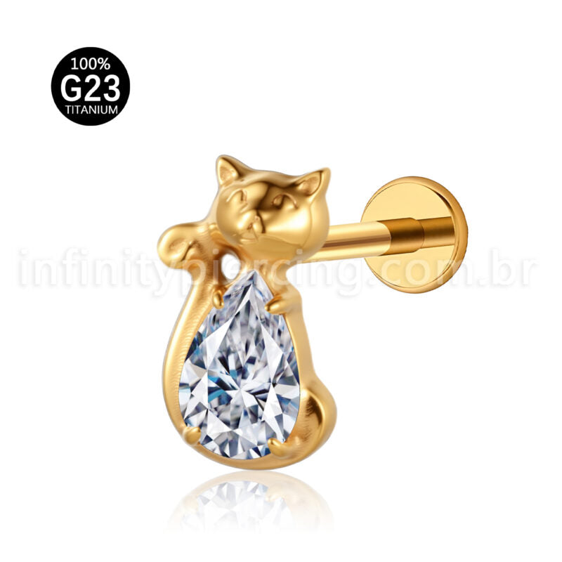 Piercing Labret Titânio Gatinho Zircônia Cravejada