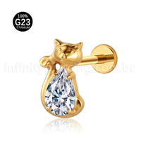 Piercing Labret Titânio Gatinho Zircônia Cravejada