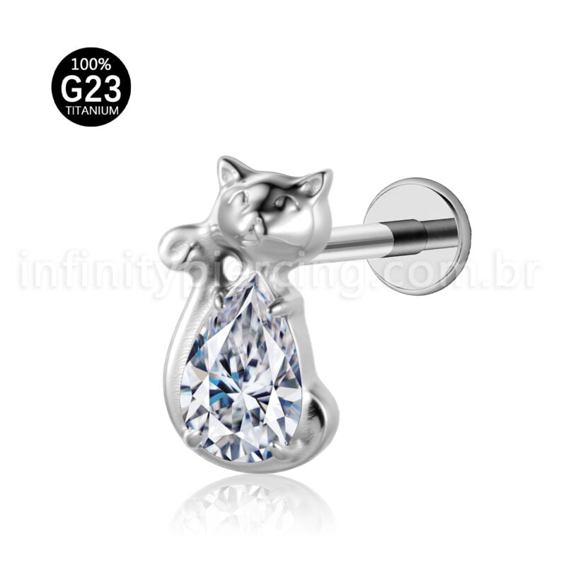 Piercing Labret Titânio Gatinho Zircônia Cravejada