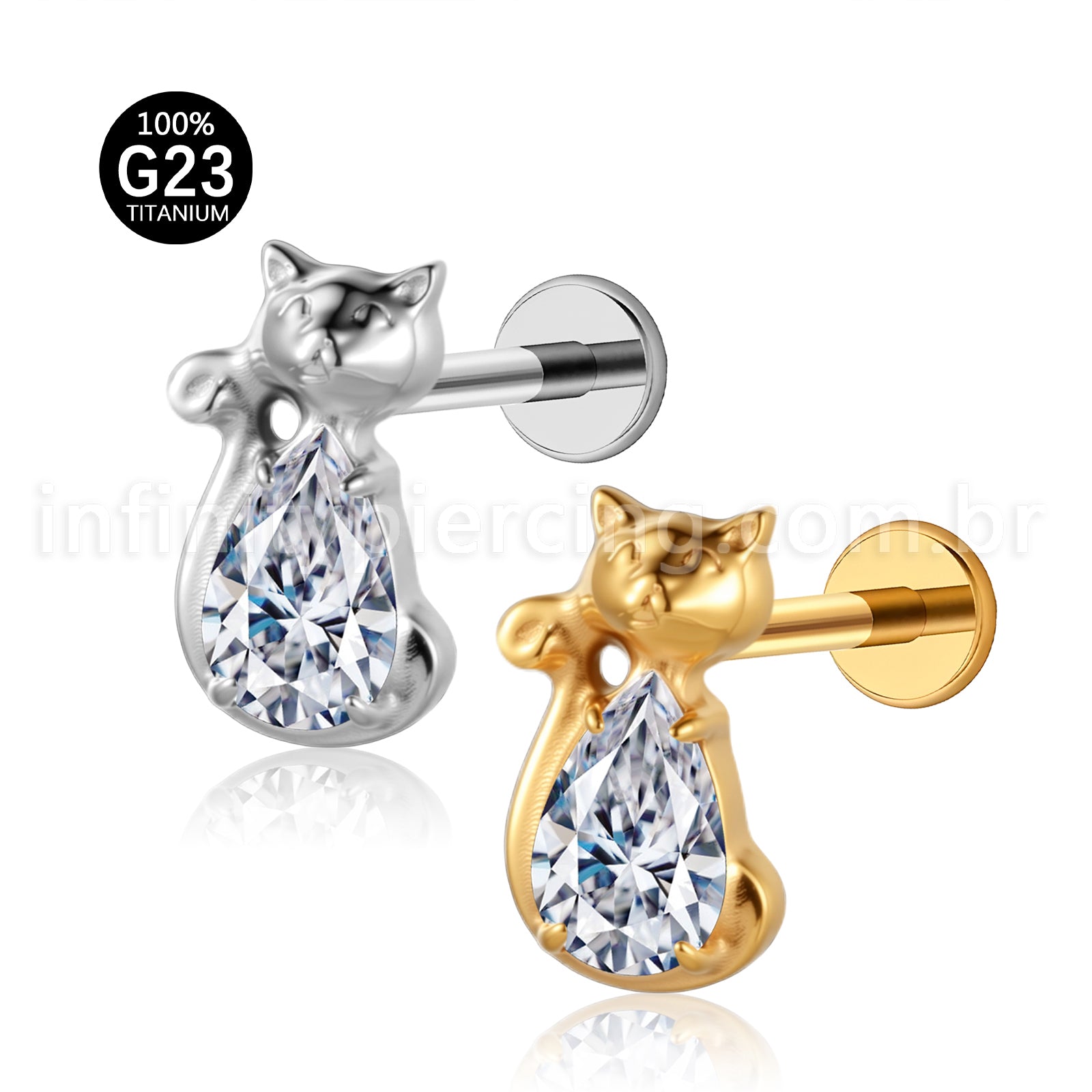 Piercing Labret Titânio Gatinho Zircônia Cravejada