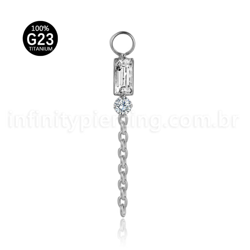 Pingente Para Piercing Titânio 2 Pedras Zircônia