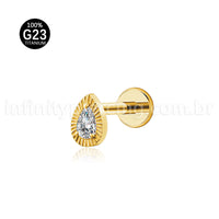 Piercing Labret Titânio Gota Zircônia Cravejada