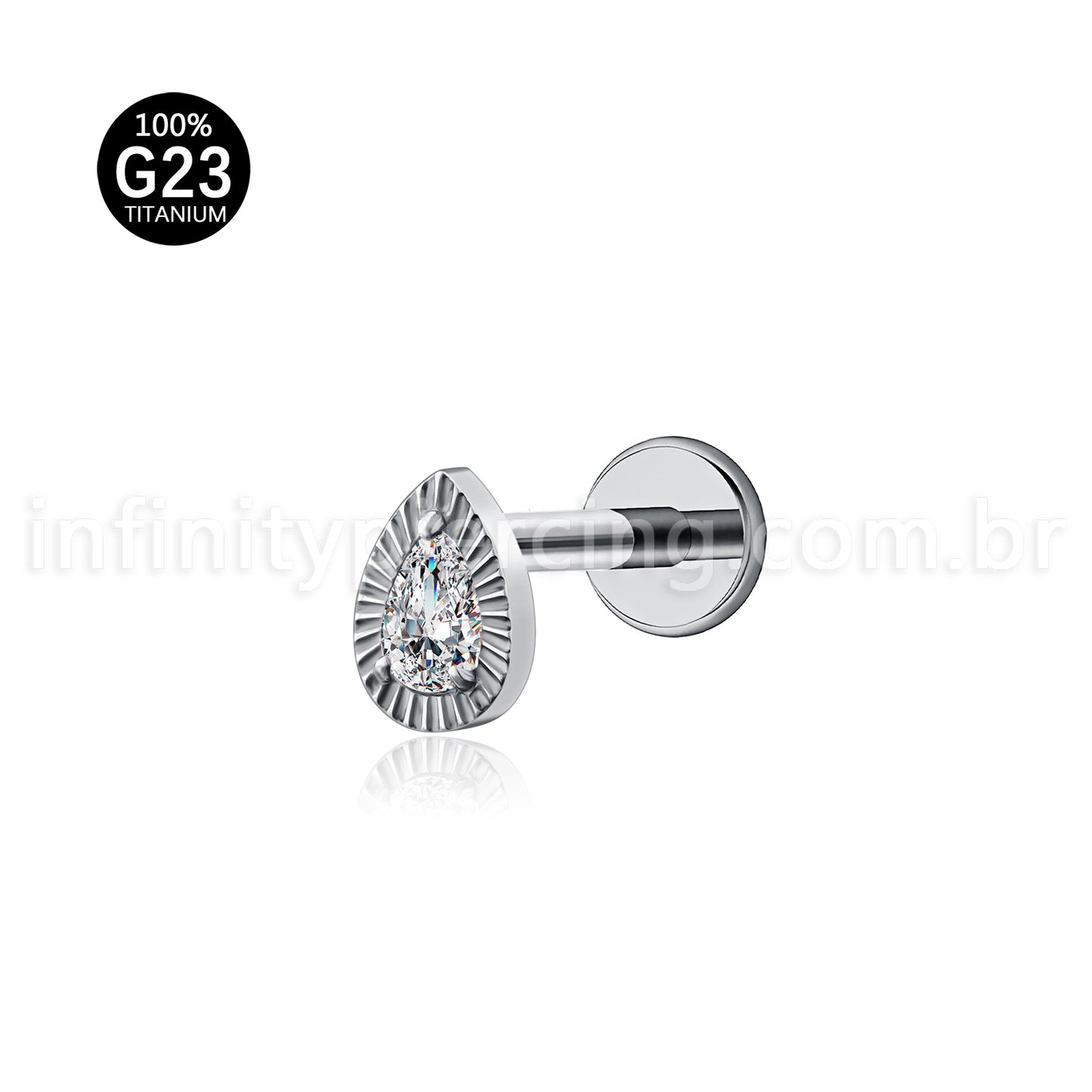 Piercing Labret Titânio Gota Zircônia Cravejada
