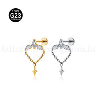Piercing Labret Titânio Zircônia Cravejada Com Detalhes Corrente
