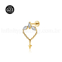 Piercing Labret Titânio Zircônia Cravejada Com Detalhes Corrente