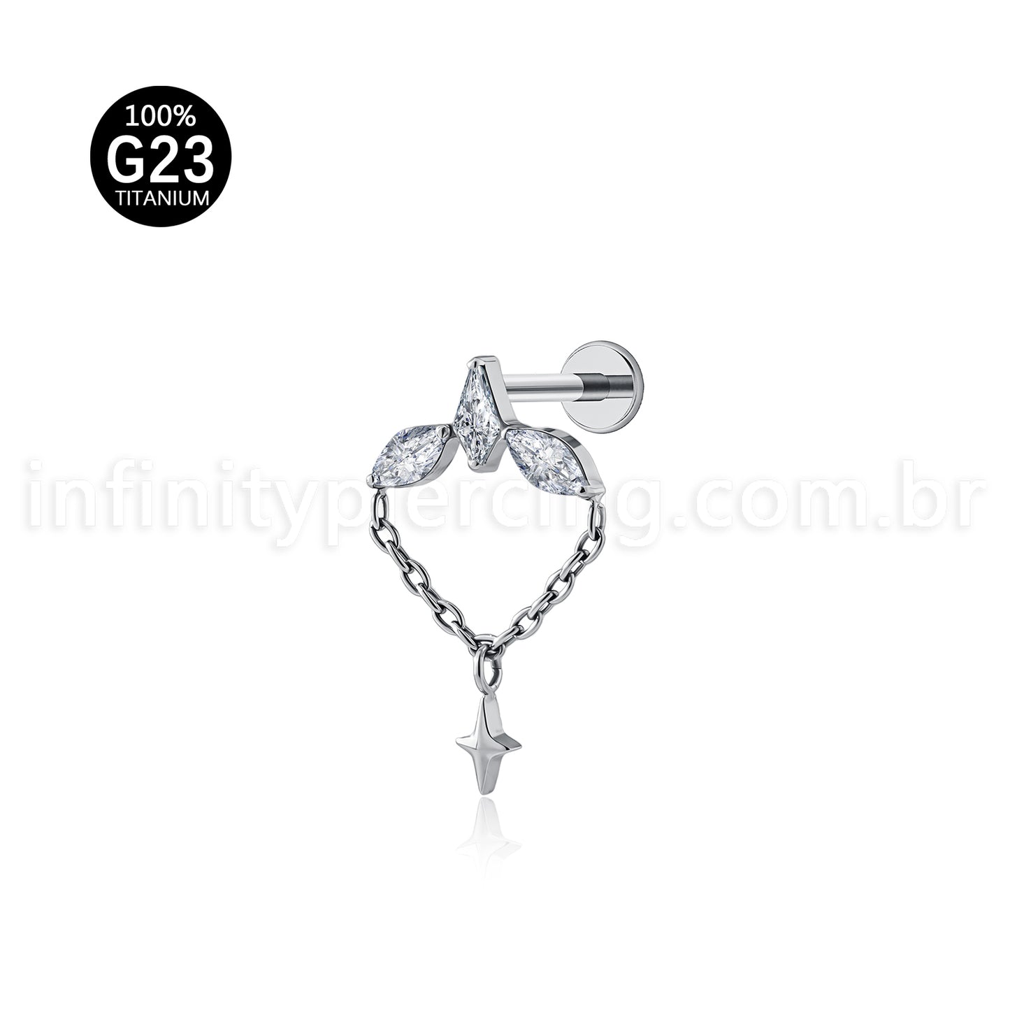 Piercing Labret Titânio Zircônia Cravejada Com Detalhes Corrente