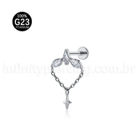 Piercing Labret Titânio Zircônia Cravejada Com Detalhes Corrente
