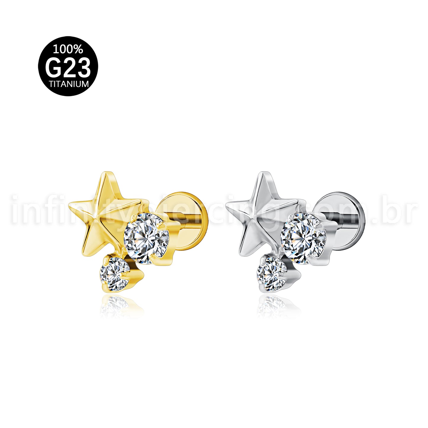 Piercing Labret Titânio Estrela Com Zircônia Cravejada