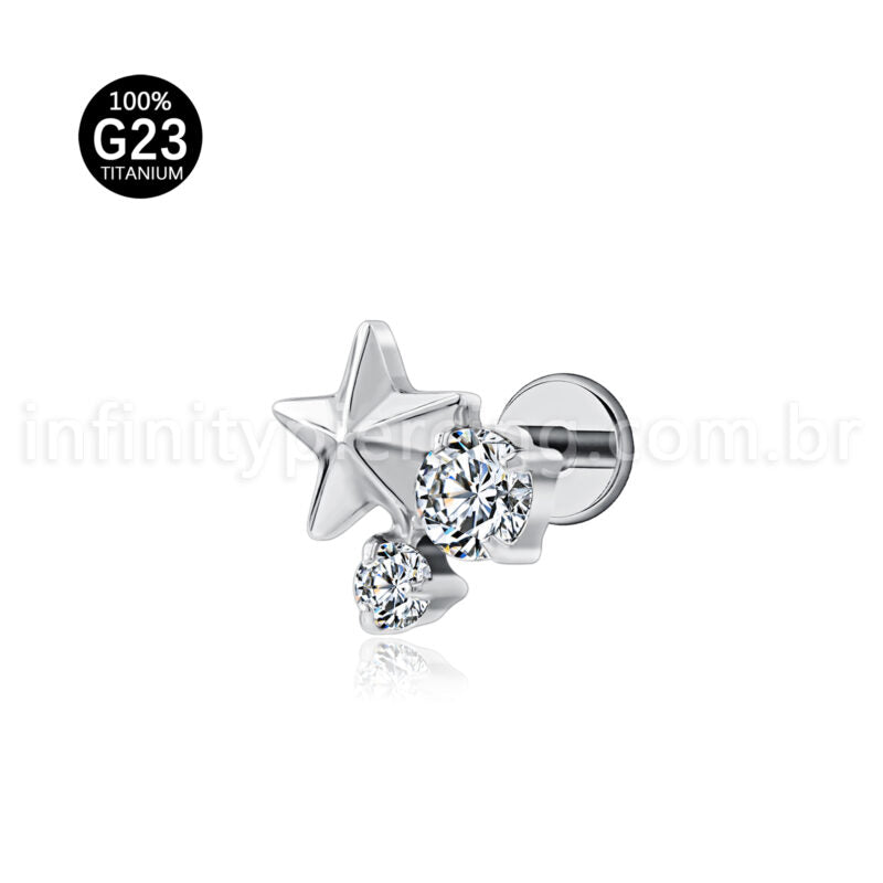 Piercing Labret Titânio Estrela Com Zircônia Cravejada