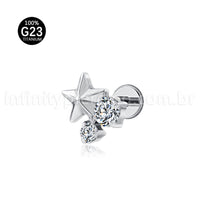 Piercing Labret Titânio Estrela Com Zircônia Cravejada