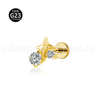 Piercing Labret Titânio Estrela 4 Pontas Com Zircônia Cravejada
