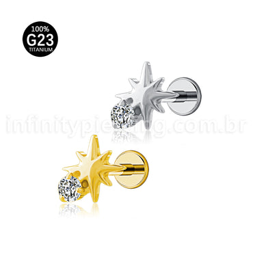 Piercing Labret Titânio Estrela Detalhe Zircônia Cravejada