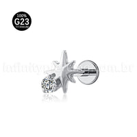 Piercing Labret Titânio Estrela Detalhe Zircônia Cravejada