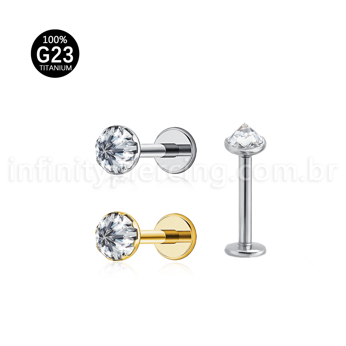 Piercing Labret Titânio Zircônia Com Ponta