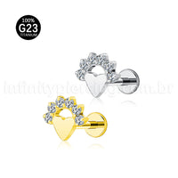 Piercing Labret Titânio Coração Com Zircônia Cravejada