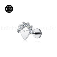 Piercing Labret Titânio Coração Com Zircônia Cravejada