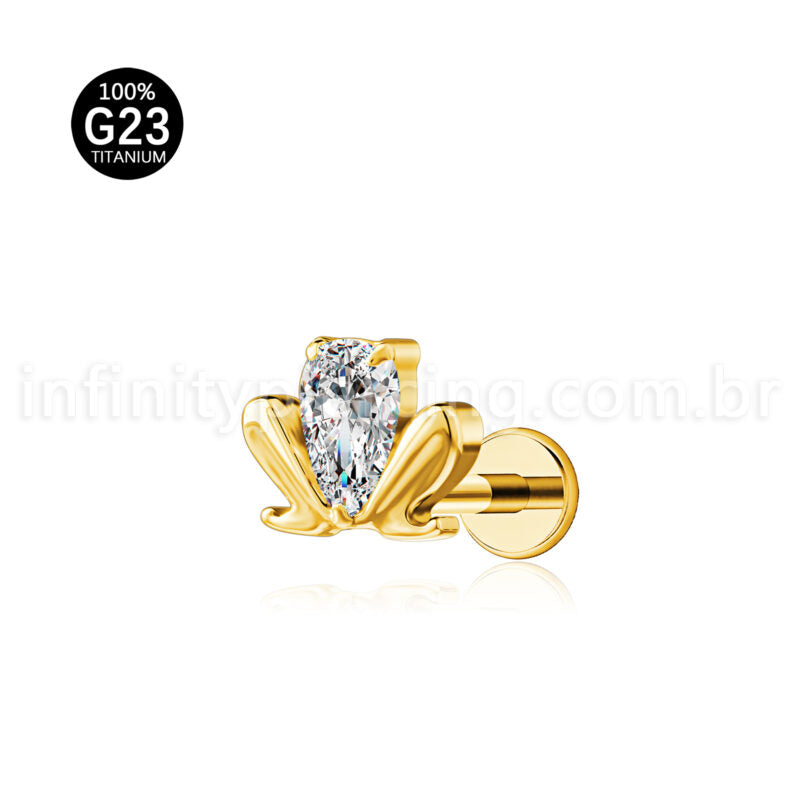 Piercing Labret Titânio Sapo Com Zircônia Cravejada