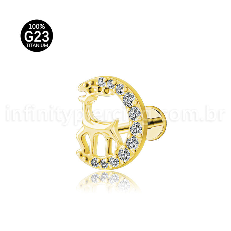 Piercing Labret Titânio Alce Com Zircônia Cravejada