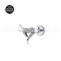 Piercing Labret Titânio Coração Com Asas Zircônia Cravejada