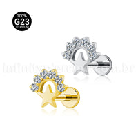 Piercing Labret Titânio Estrela Detalhe Zircônia Cravejada
