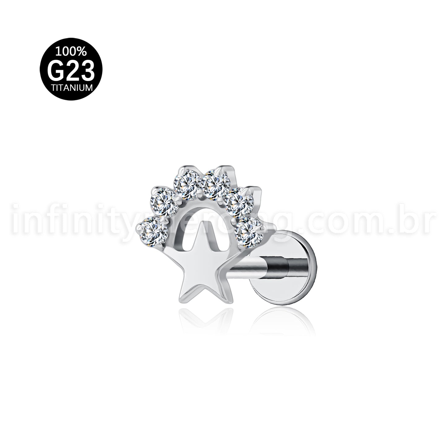 Piercing Labret Titânio Estrela Detalhe Zircônia Cravejada