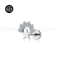 Piercing Labret Titânio Estrela Detalhe Zircônia Cravejada