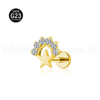 Piercing Labret Titânio Estrela Detalhe Zircônia Cravejada