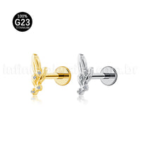 Piercing Labret Titânio Ramo Com Zircônia Cravejada 1.2X8 10864