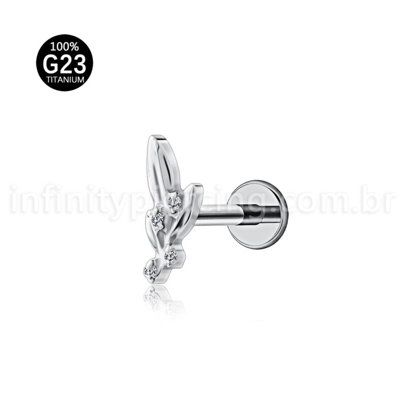 Piercing Labret Titânio Ramo Com Zircônia Cravejada 1.2X8 10864