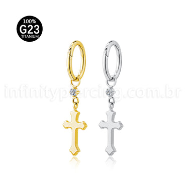 Piercing Argola Titânio Pingente Cruz
