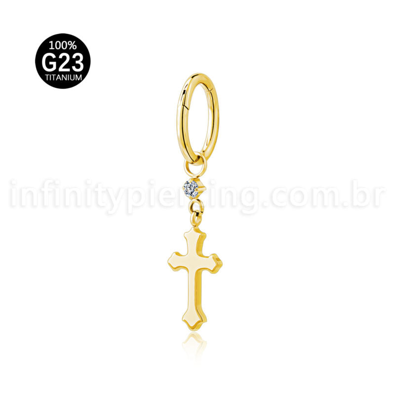 Piercing Argola Titânio Pingente Cruz