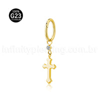 Piercing Argola Titânio Pingente Cruz