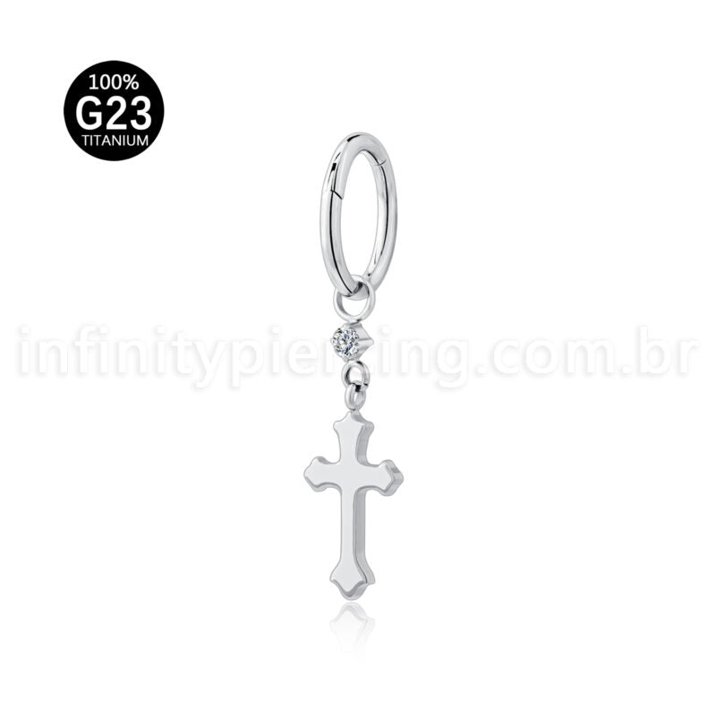 Piercing Argola Titânio Pingente Cruz