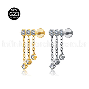 Piercing Labret Titânio Zircônia Cravejada Com Corrente